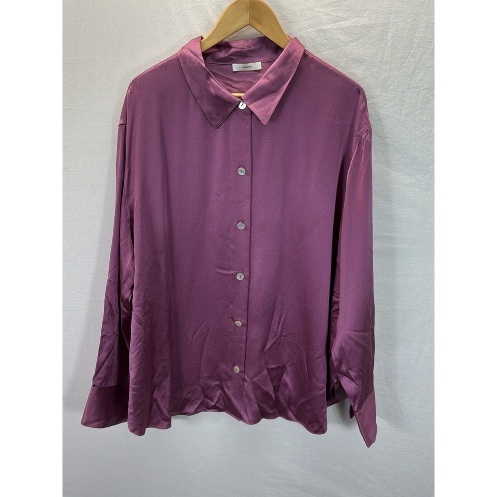 VINCE women 100% Silk Button Up L/S Blouse 3X  office luxury XXXL Purple Magenta